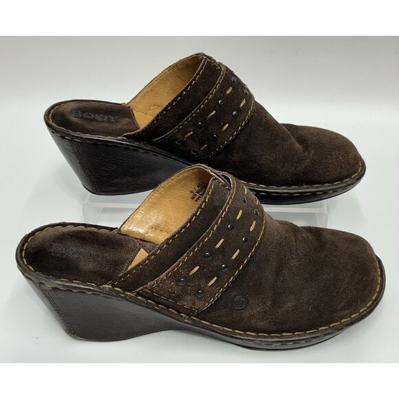 Born Women's Mules Clogs Nubuck Suede Leather Brown Wedge Slip-On Size 9 - Picture 1 of 12